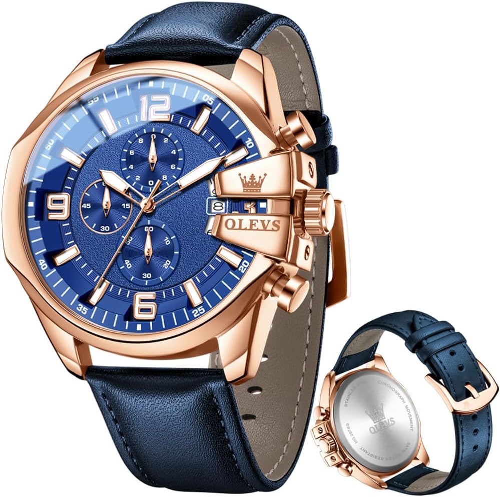 Mens Leather Watches Fashion Simple Casual Chronograph Watch for Men | Leather, Analog Quartz, Luminous, 30M