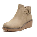 Womens Wedge Ankle Boots Chunky Low Heel Fall Short Booties Side Zipper