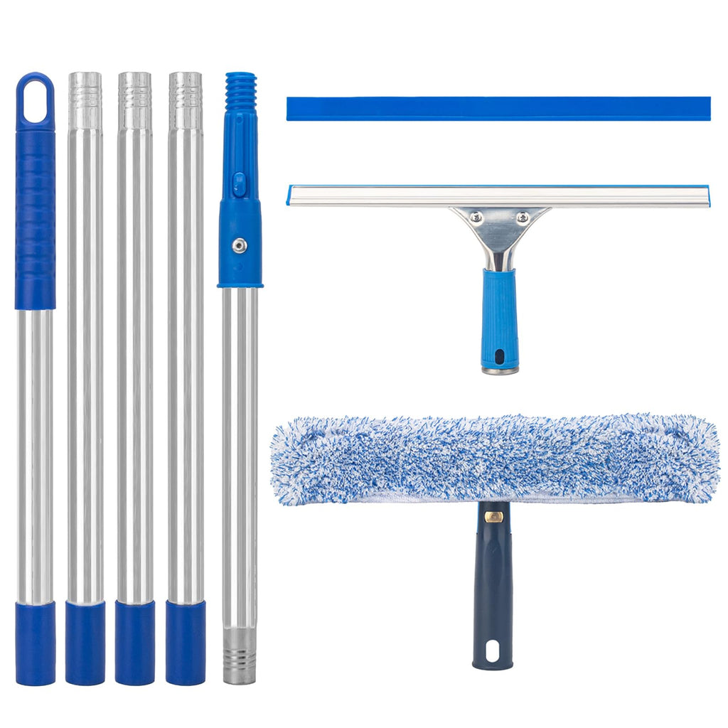 Window Squeegee with Scrubber Kit for Home Glasses Cleaning, 6 Ft Long