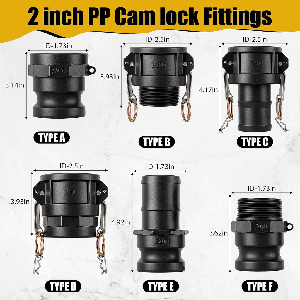 Pelopy 6 Pcs 2 Inch Black Polypropylene Camlock Fittings, Types ABCDEF