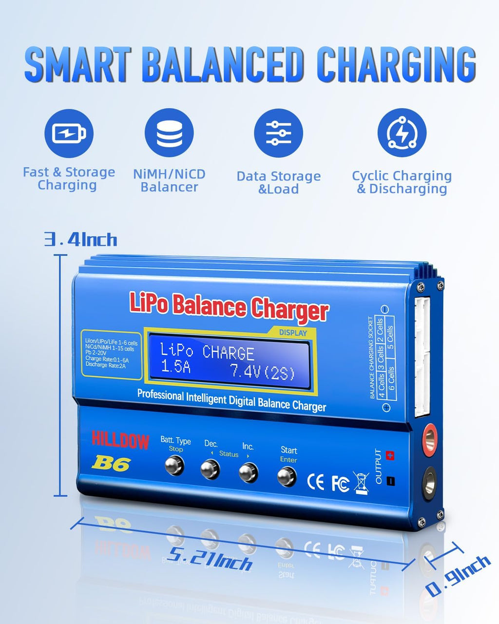 B6 Battery Charger 80W Mini Lipo Balance Charger/Discharger with Power Supply for LiPo/Li-ion/Life(1-6s) NiMH/NiCd