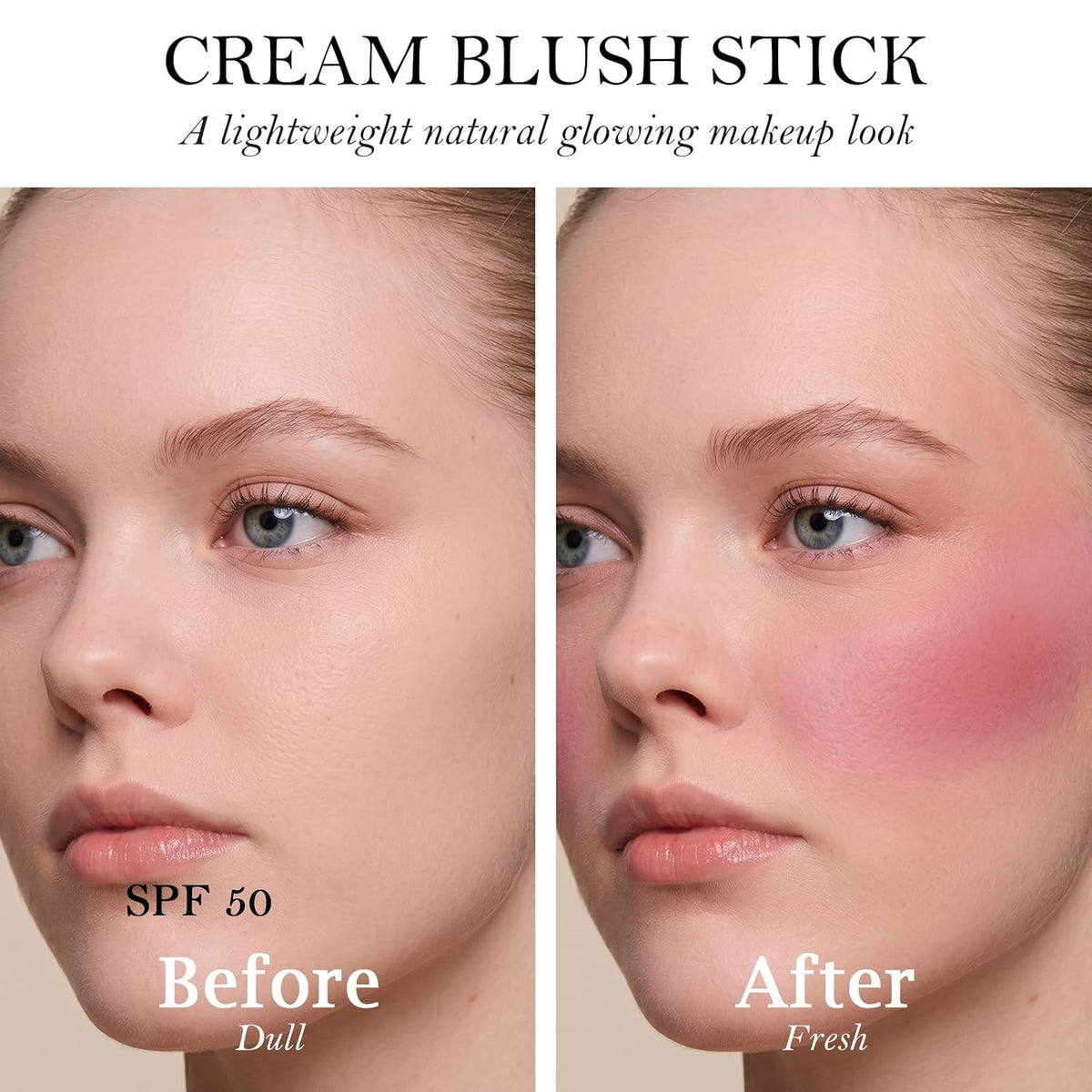 Sunscreen Blush Stick for Cheek & Lip SPF 50 Blendable Cream Color Balm, 01