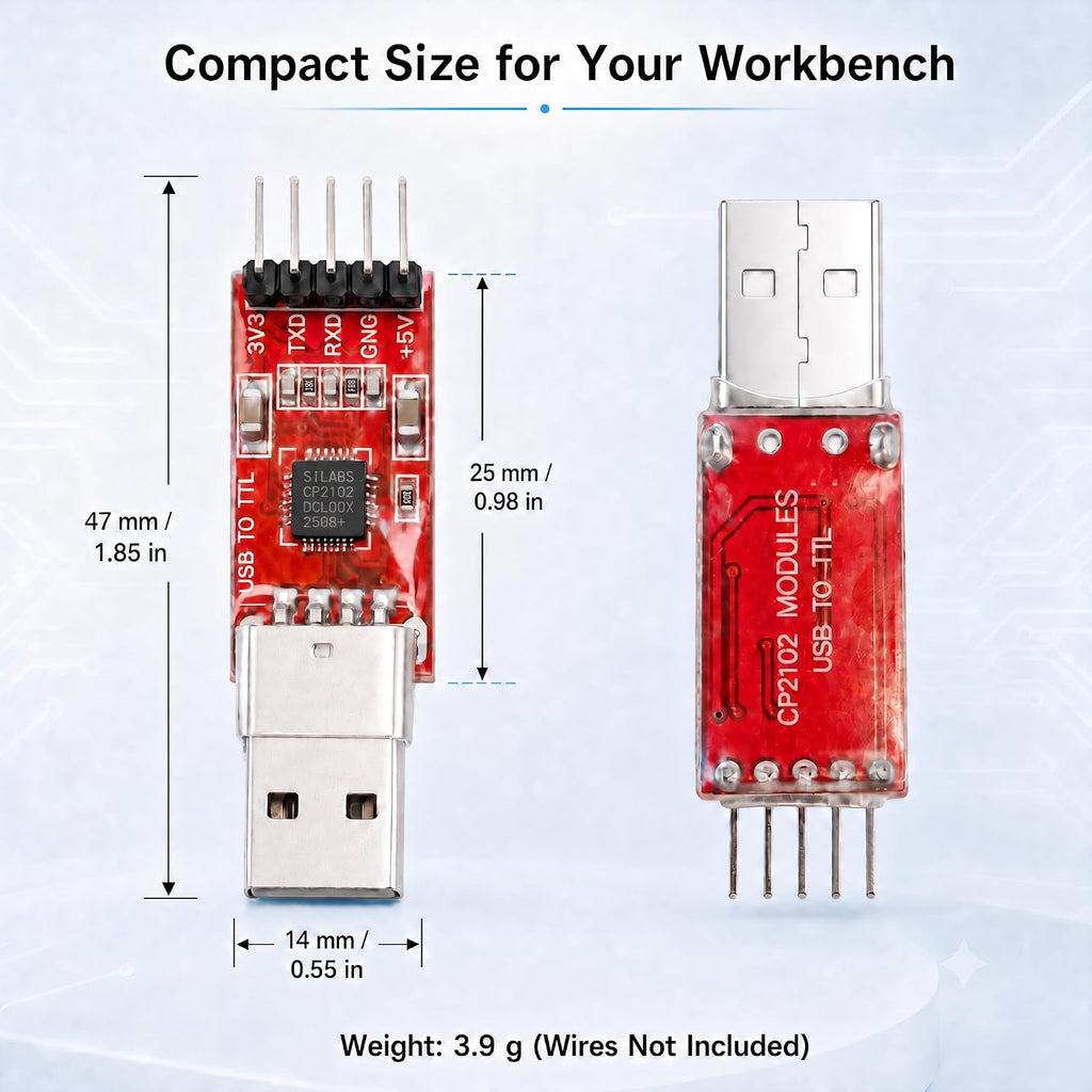 2PCS CP2102 Serial Adapter USB to TTL, 3.3V 5V Compatible Converter Module