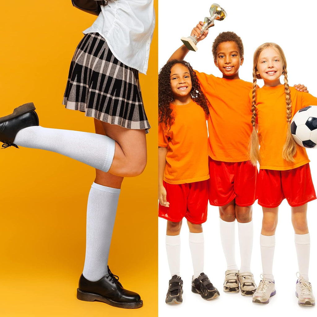 36 Pairs Girls Knee High Socks School Uniform Seamless Cotton Socks Stockings White Long Sock for Kids Boys Outdoor