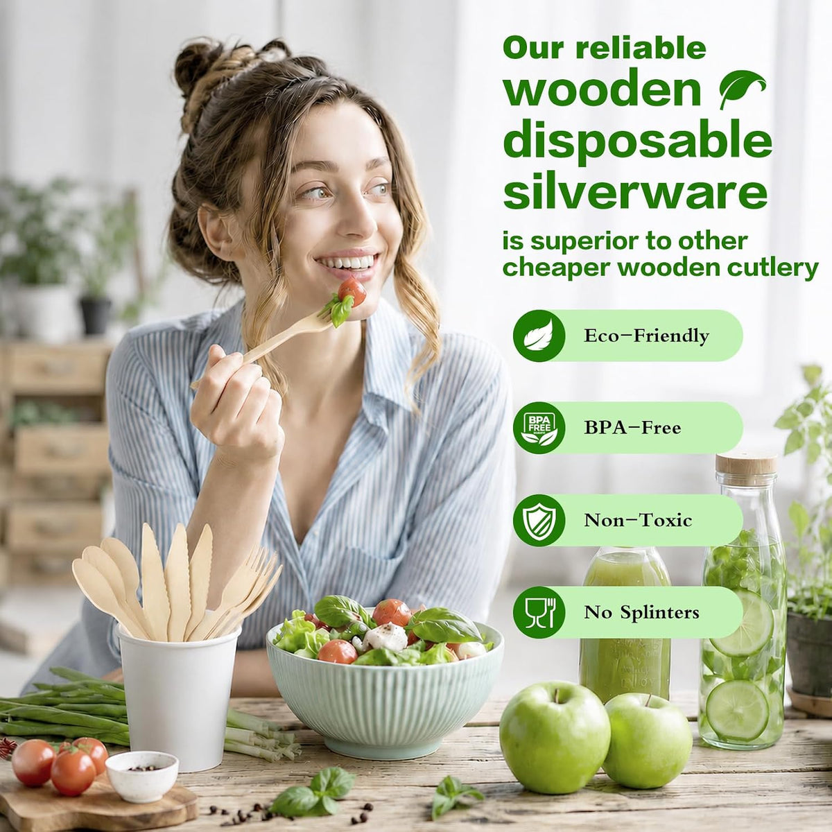 500Pc Wooden Utensil Set Compostable Cutlery Disposable Silverware