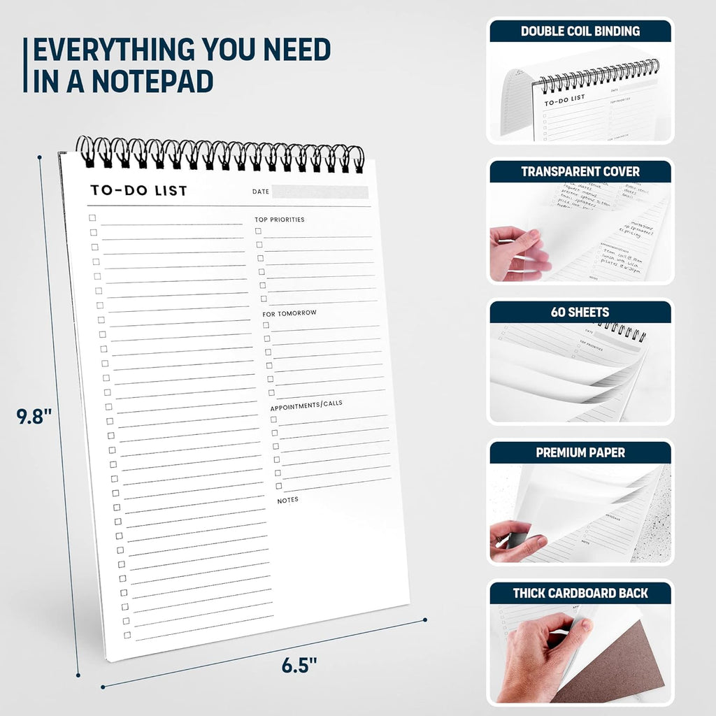 To Do List Notepad: With Multiple Functional Sections - 6.5 x 9.8" 60 Sheets - Spiral Daily Planner Notebook - Task