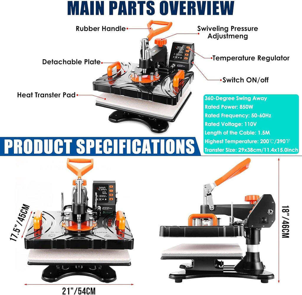 Upgraded Heat Press Machine 8 in 1 Combo,Digital Multifunction Shirt Press Machine for T Shirts12 X15 Sublimation
