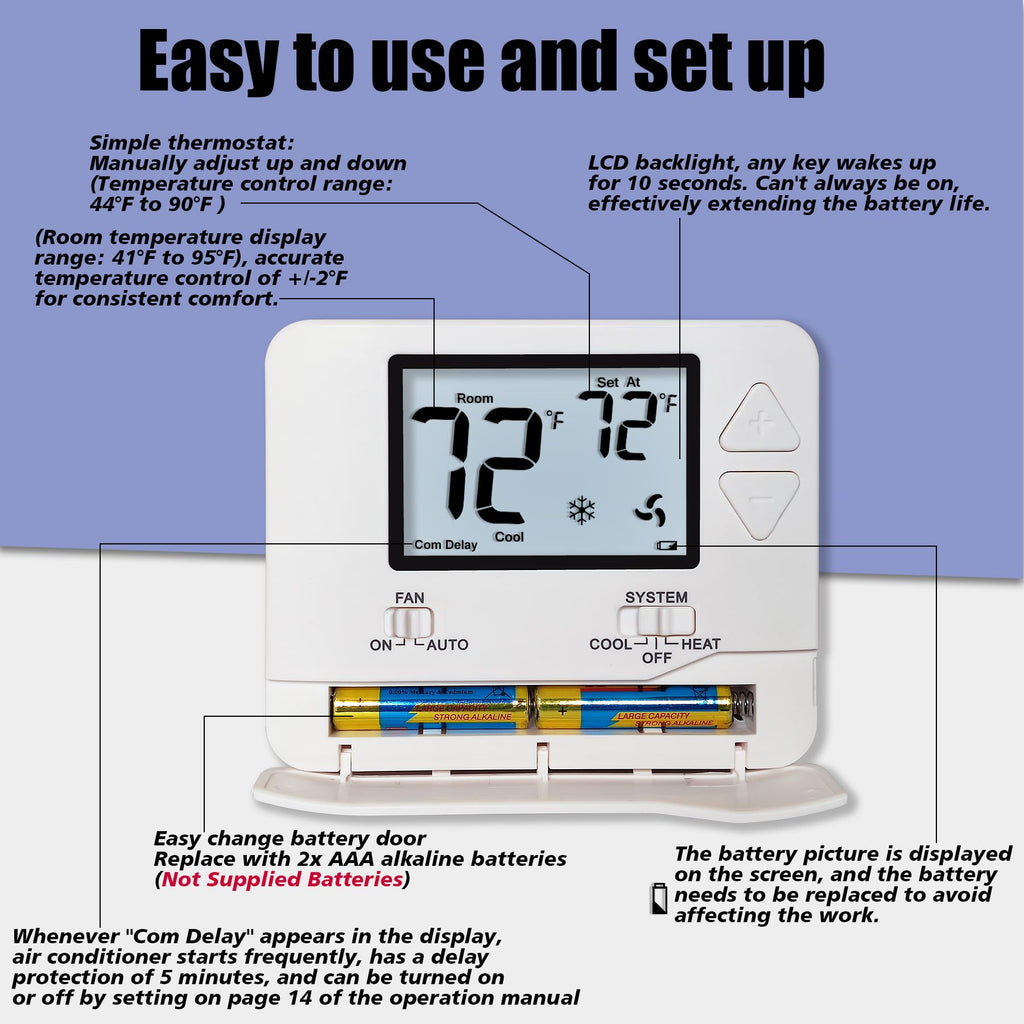 Heagstat Non-Programmable Thermostat for Home Conventional Single-Stage System, up to 1 Heat/ 1 Cool (with White Backlight)