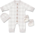 3-Piece Cotton Newborn Baby Set with Knit Outfit, Hat, Booties