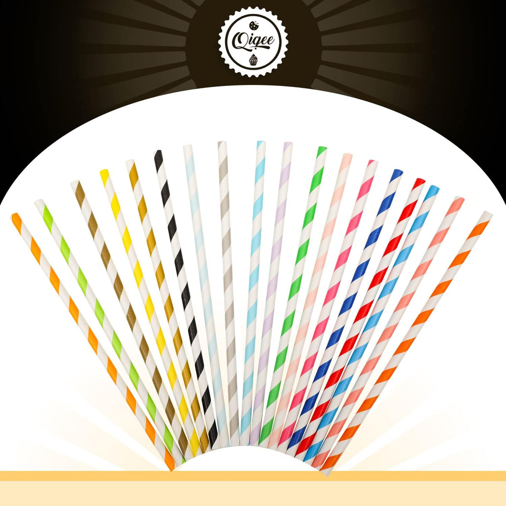 200-pack Multi Stripe Rainbow Drinking Paper Straws Disposable Straws Bulk (20-Multi Color)
