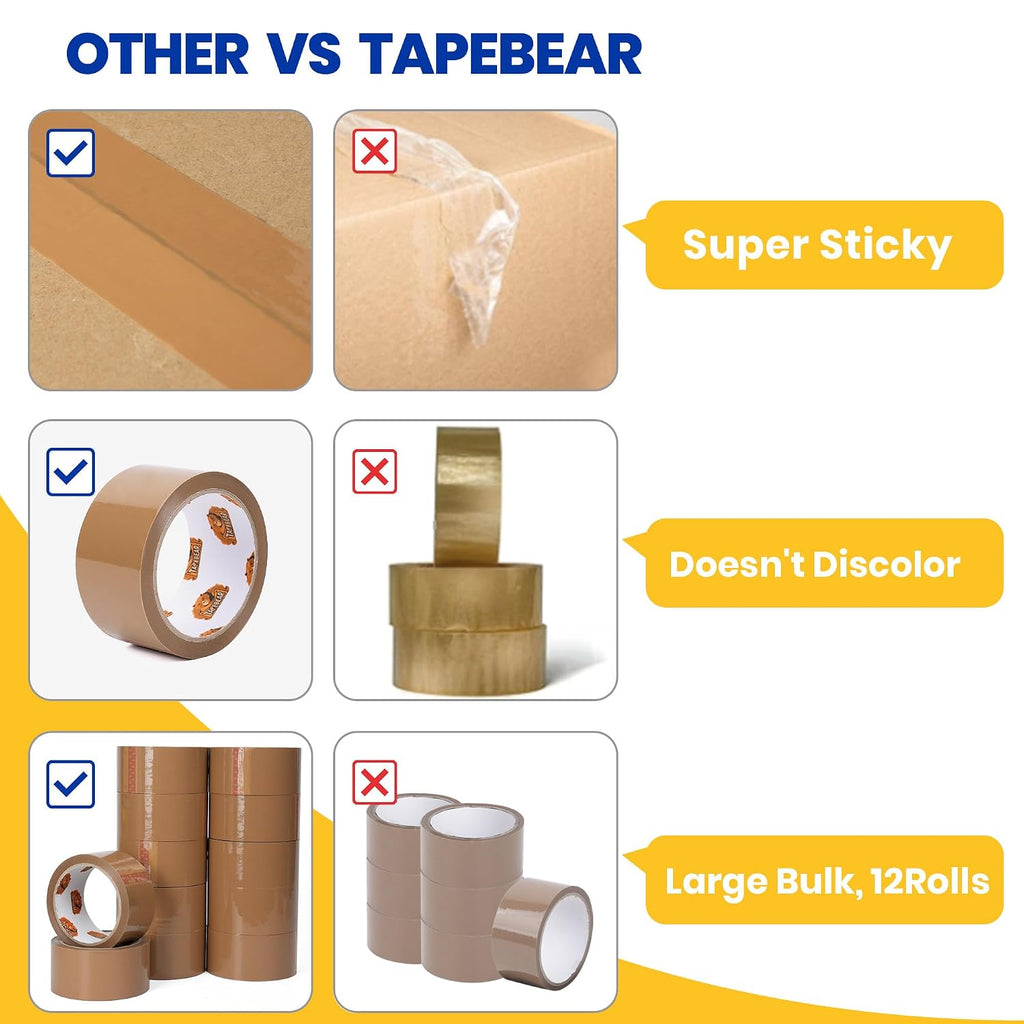 Brown Packing Tape Packaging Tape Refills 2.6mil x 1.88" x 55Yard