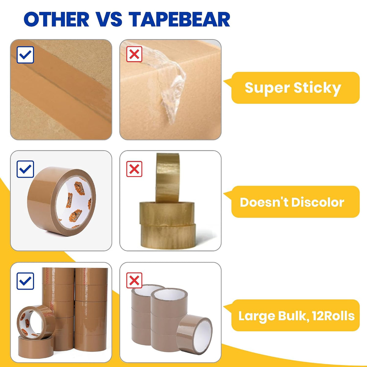 Brown Packing Tape Packaging Tape Refills 2.6mil x 1.88" x 55Yard