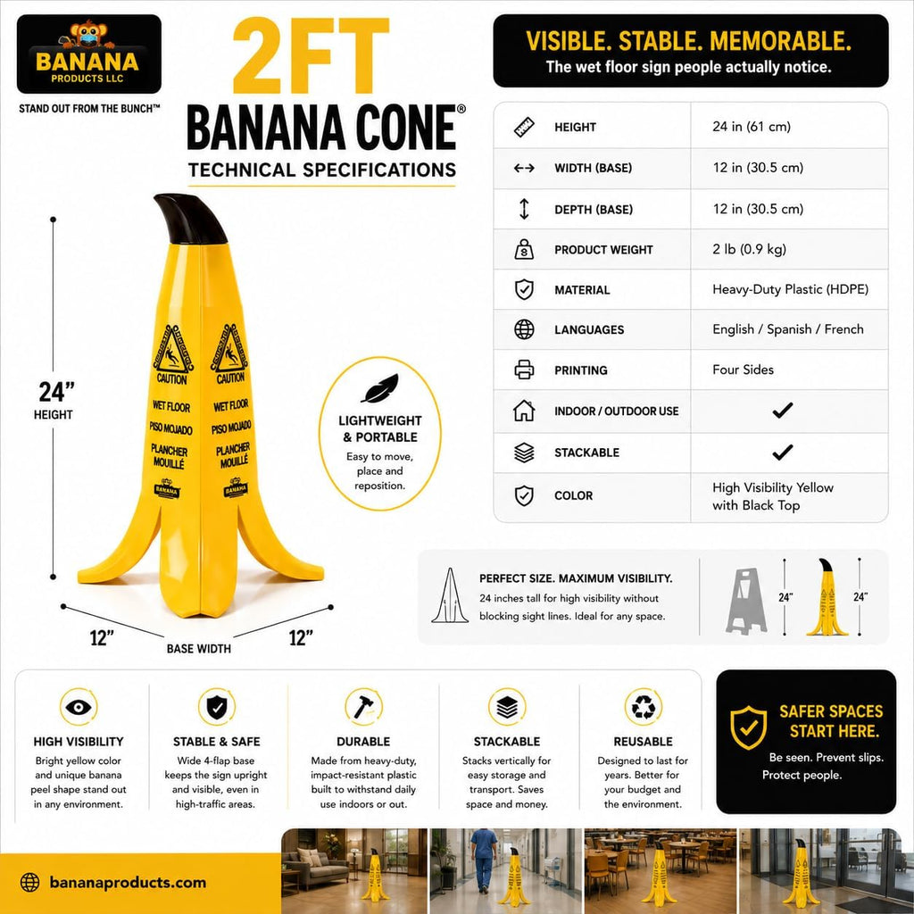 Banana Cone Wet Floor Signs (Case of 6) - Caution Safety Signs