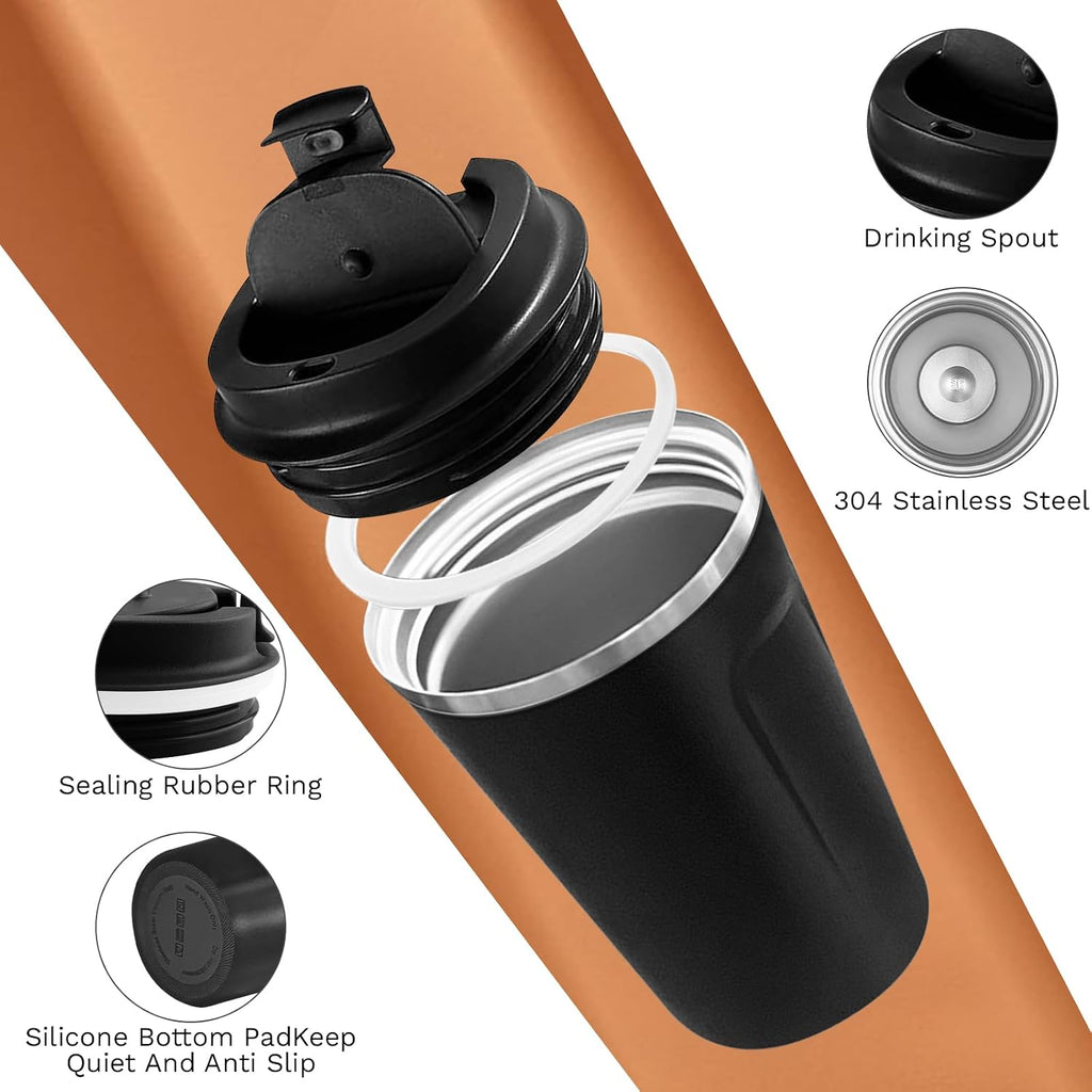 Travel coffee mugs leak-proof, reusable coffee cups with lids, stainless steel vacuum insulated coffee tumblers