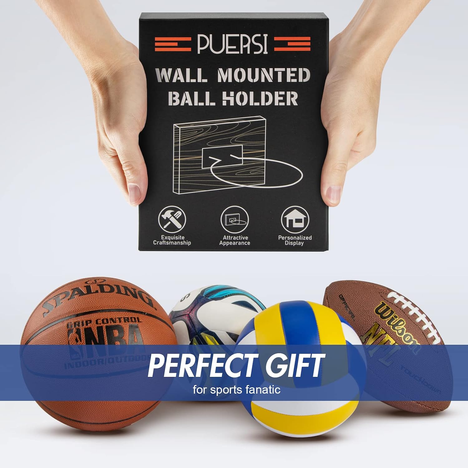 Ball Holder Wall Mount Ball Stand Display Storage for Basketball Football Soccer Volleyball