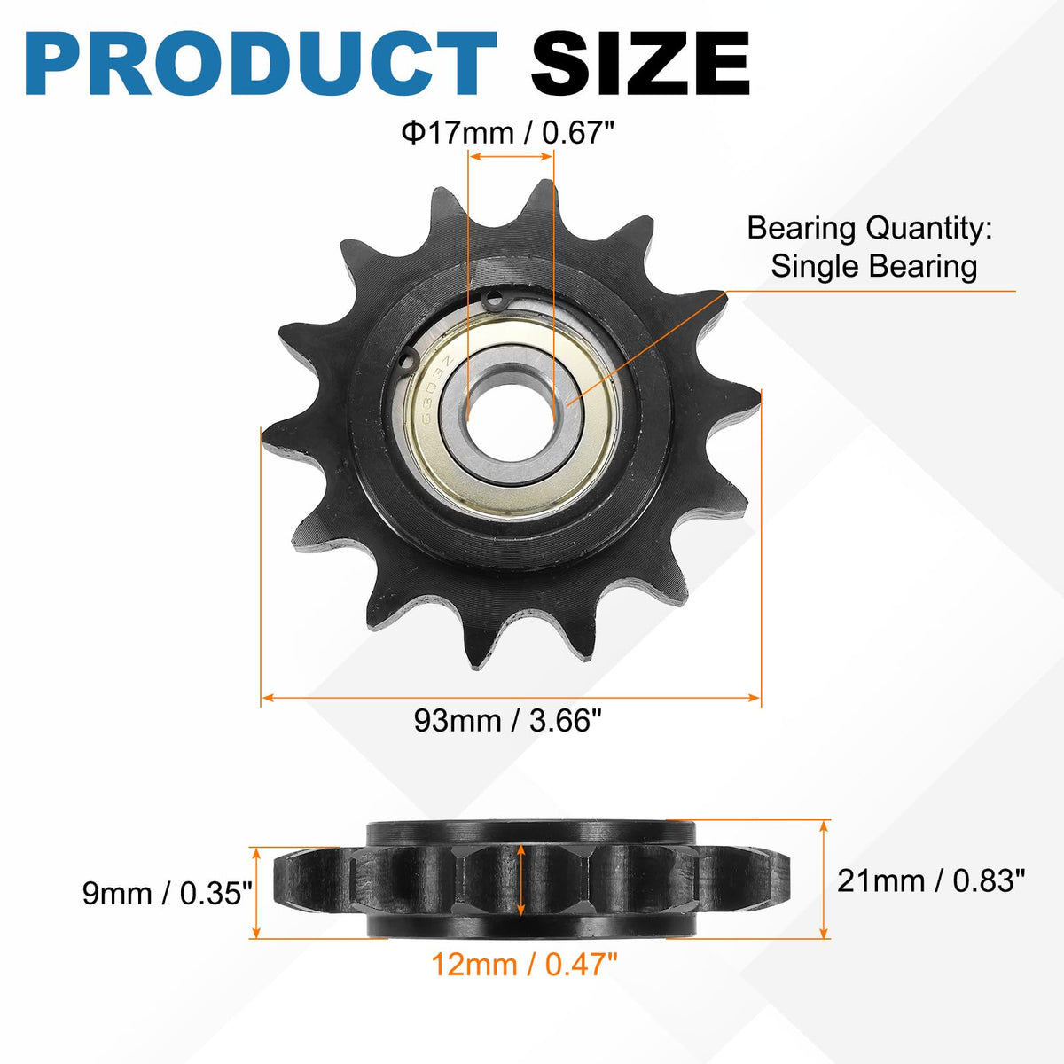 uxcell 2Pcs #60 Roller Chain Idler Sprocket, 17mm Bore 3/4" Pitch 14 Tooth