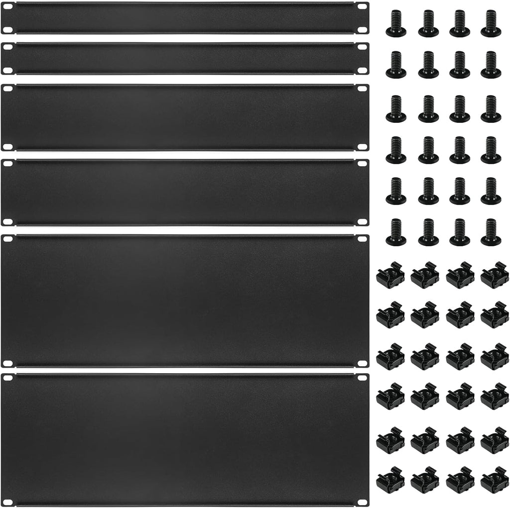 6 Pcs 1U,2U,4U Blank Panel Metal Rack Mount, 19 Inches, Filler Panel Mount Spacer Rack Blanking Panel Kit for Enclosure Server Rack Cabinet Black