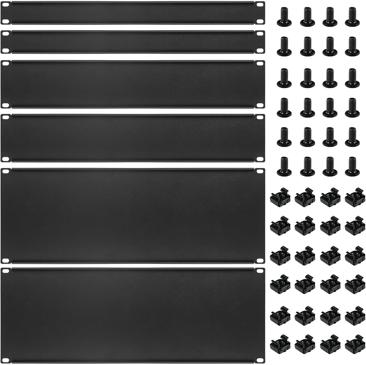 6 Pcs 1U,2U,4U Blank Panel Metal Rack Mount, 19 Inches, Filler Panel Mount Spacer Rack Blanking Panel Kit for Enclosure Server Rack Cabinet Black