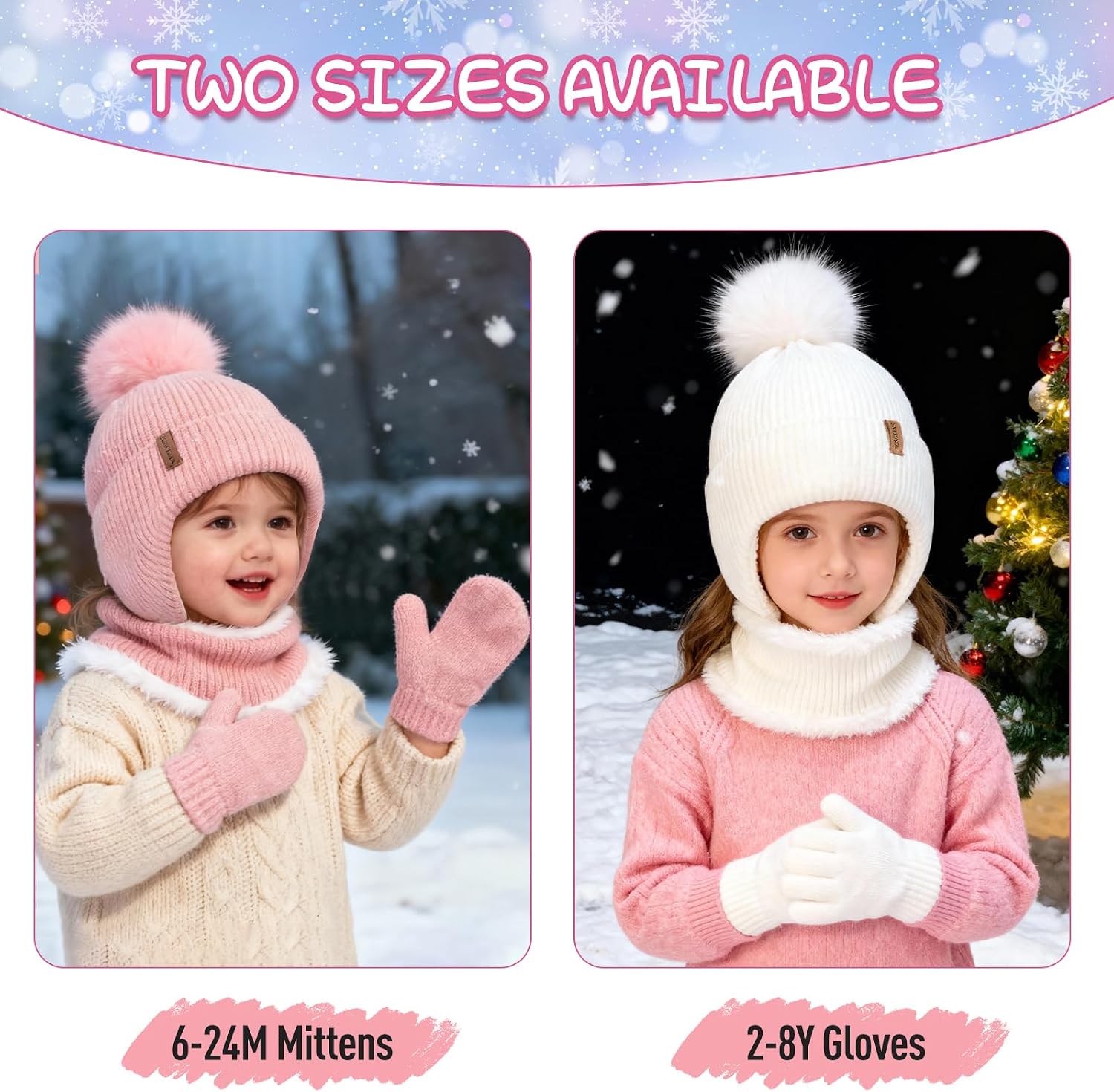 Toddler Girls Winter Hat Gloves Scarf Set Warm Fleece Lined Knit