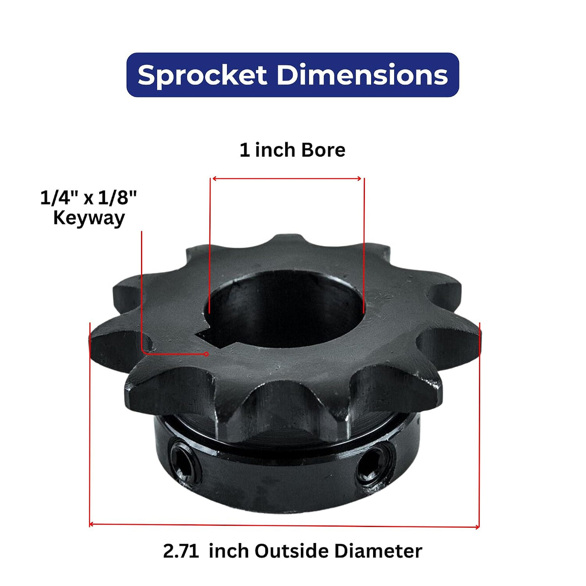 Jeremywell #50 Roller Chain Sprocket, 12 Tooth B-Hub, 1" Bore