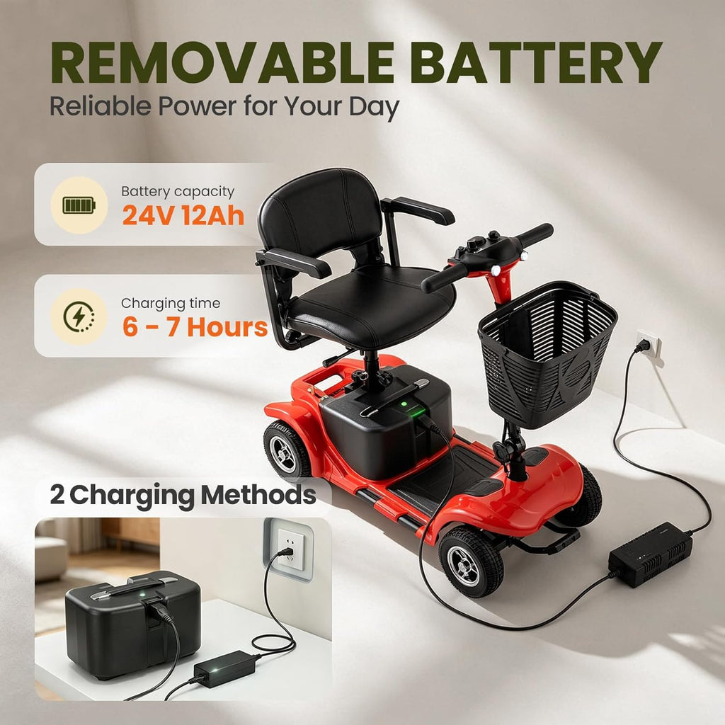 Mobility Scooter for Adults, Senior, 4 Wheels Electric Powered Chargeable Device for Travel, Lightweight and