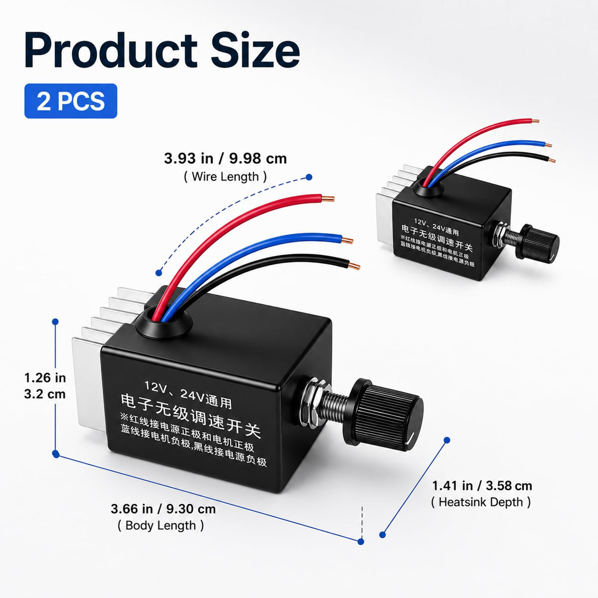 2 Pack 12V/24V DC Motor Speed Controller Universal 10A Fan Speed Controller