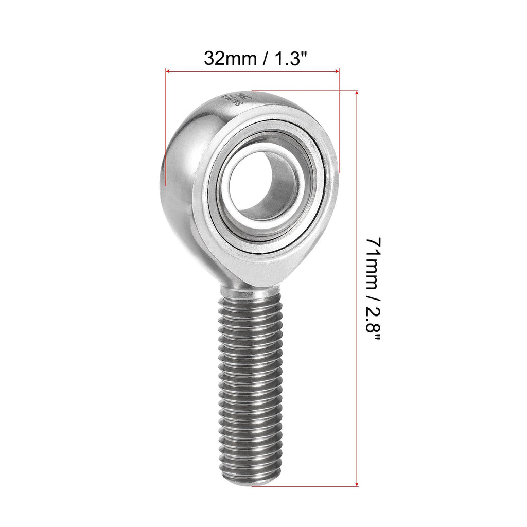 uxcell SSA12T/K Rod End Bearing 12mm Bore Stainless Steel M12x1.75 Male Thread Right Hand