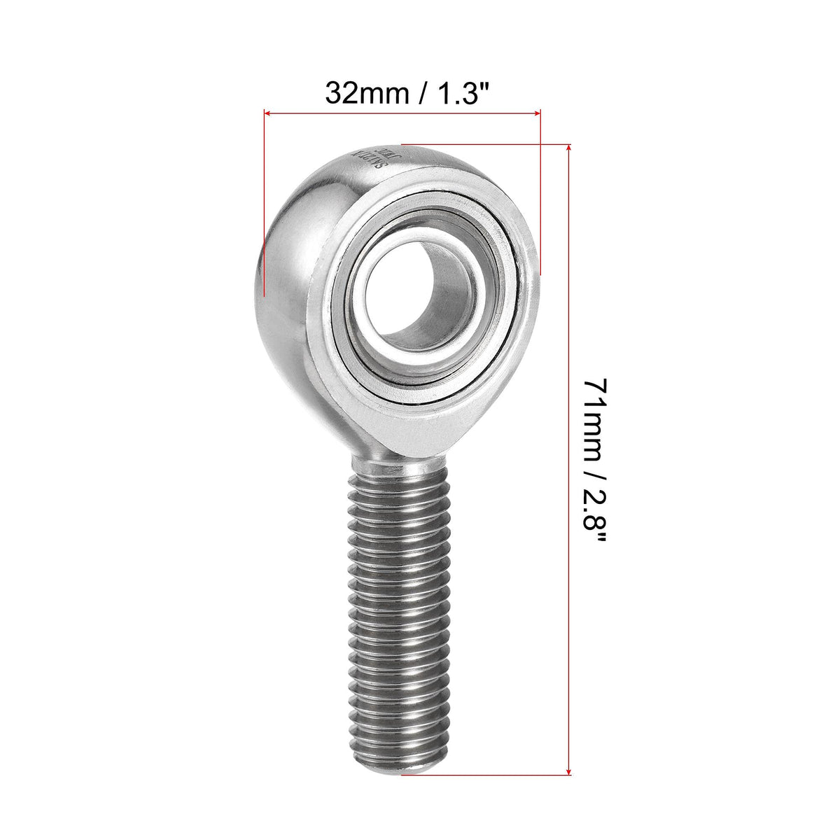 uxcell SSA12T/K Rod End Bearing 12mm Bore Stainless Steel M12x1.75 Male Thread Right Hand