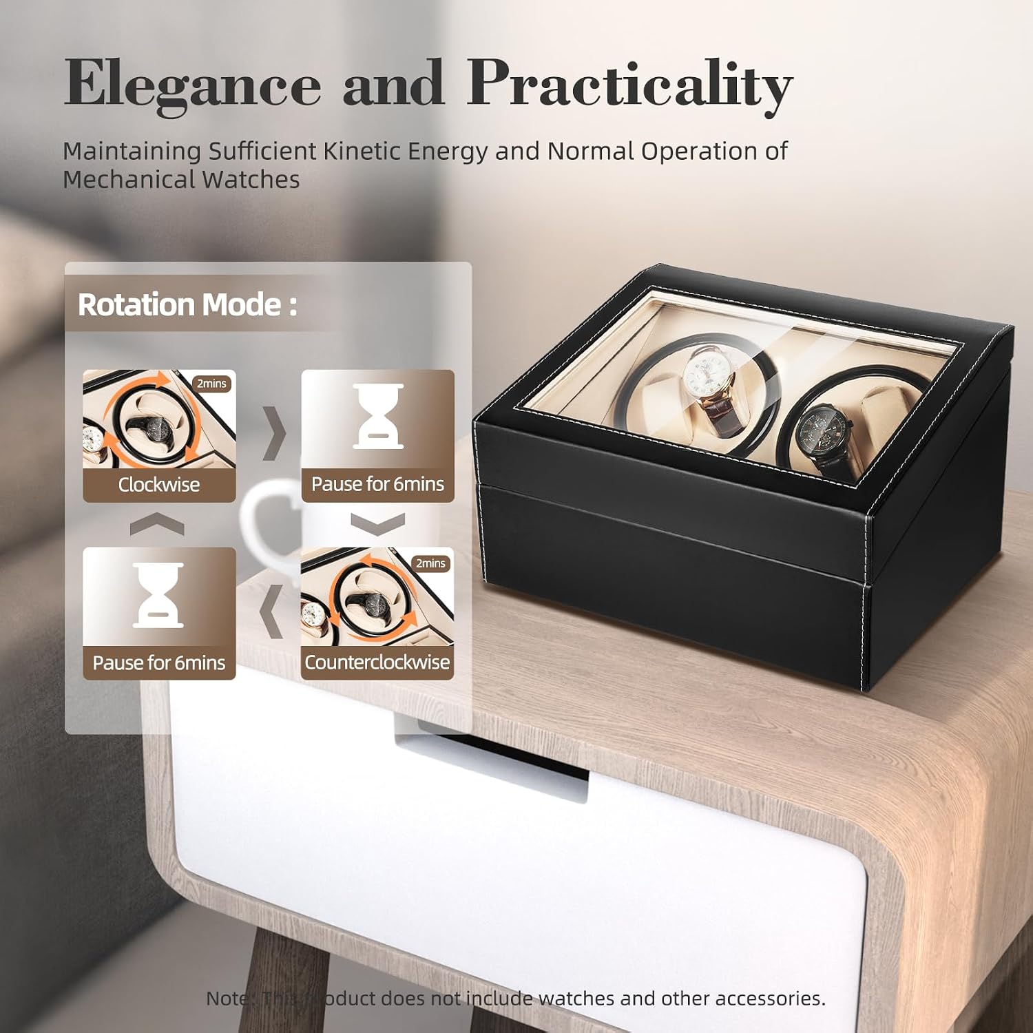 Leather Automatic Watch Winder Box, Quiet Motor with Adjustable Rotation Modes