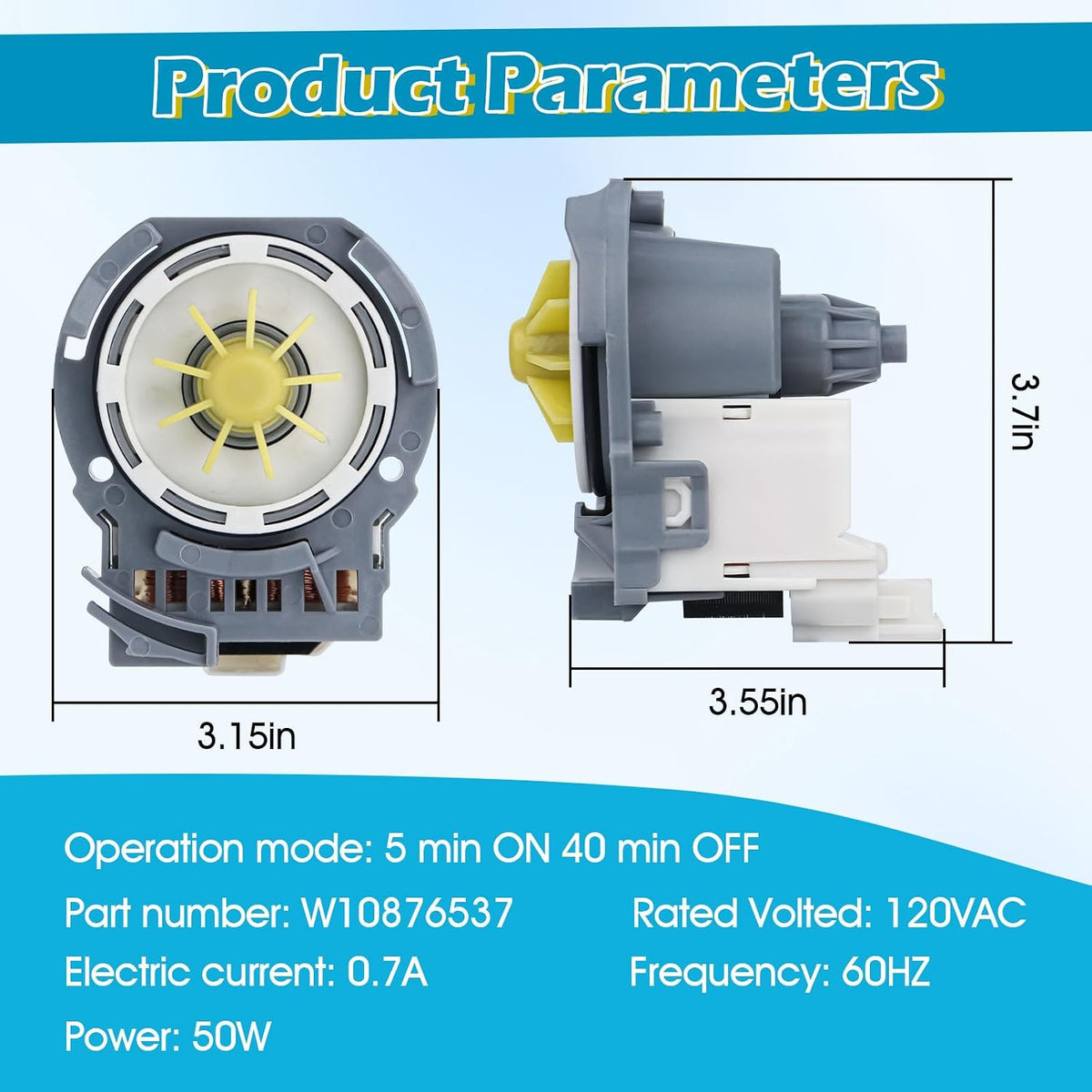 Upgraded W10876537 W10724439 Dishwasher Drain Pump Compatible with Whirlpool, Kenmore, KitchenAid, Amana, Ikea, Jenn-Air Replaces W10724439, W10876537VP,AP6004843, PS11738151, 4454971, 2EAP11738151