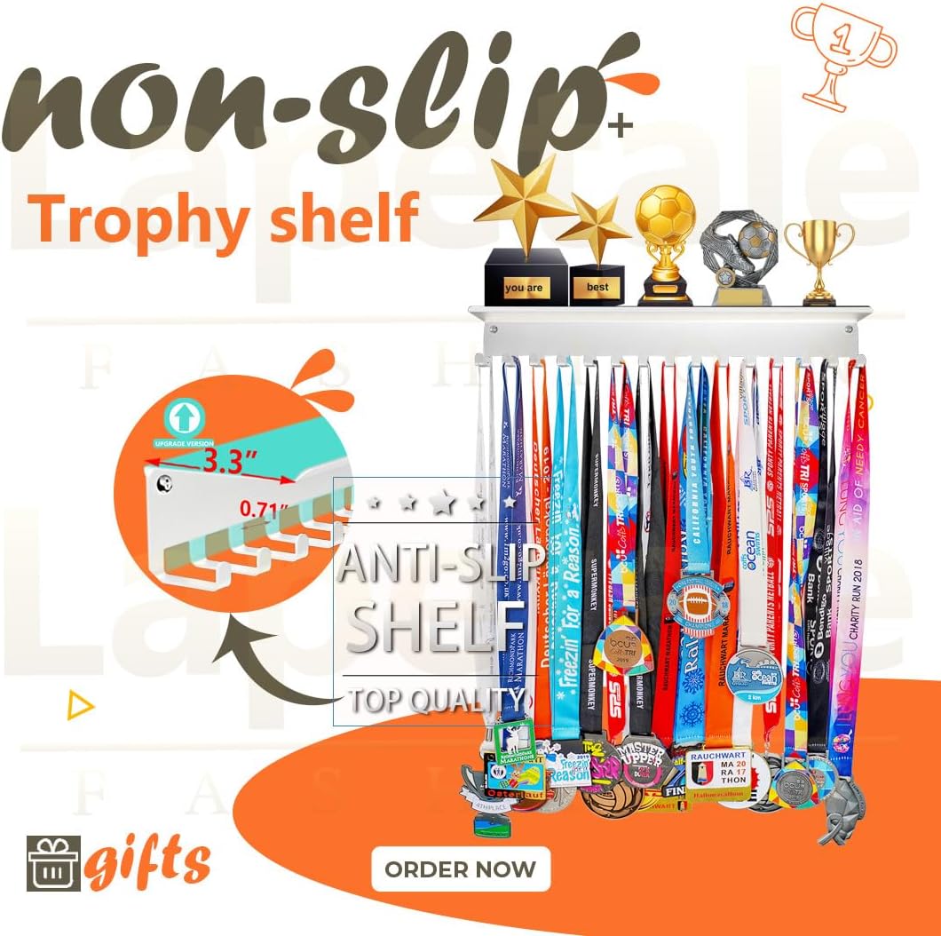 Non-Slip Trophy Shelf,Trophy and Medal Display Shelf, Medal Hanger Display For Wall with 16inchL,Shelves For Trophies