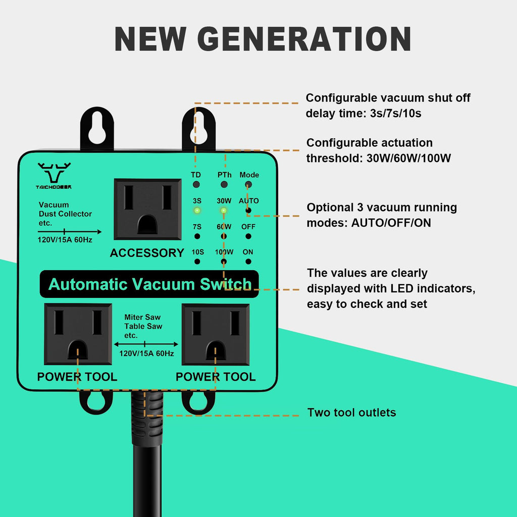 Automatic Vacuum Switch, TAICHODEER Switch for Dust Collector & Shop Vac