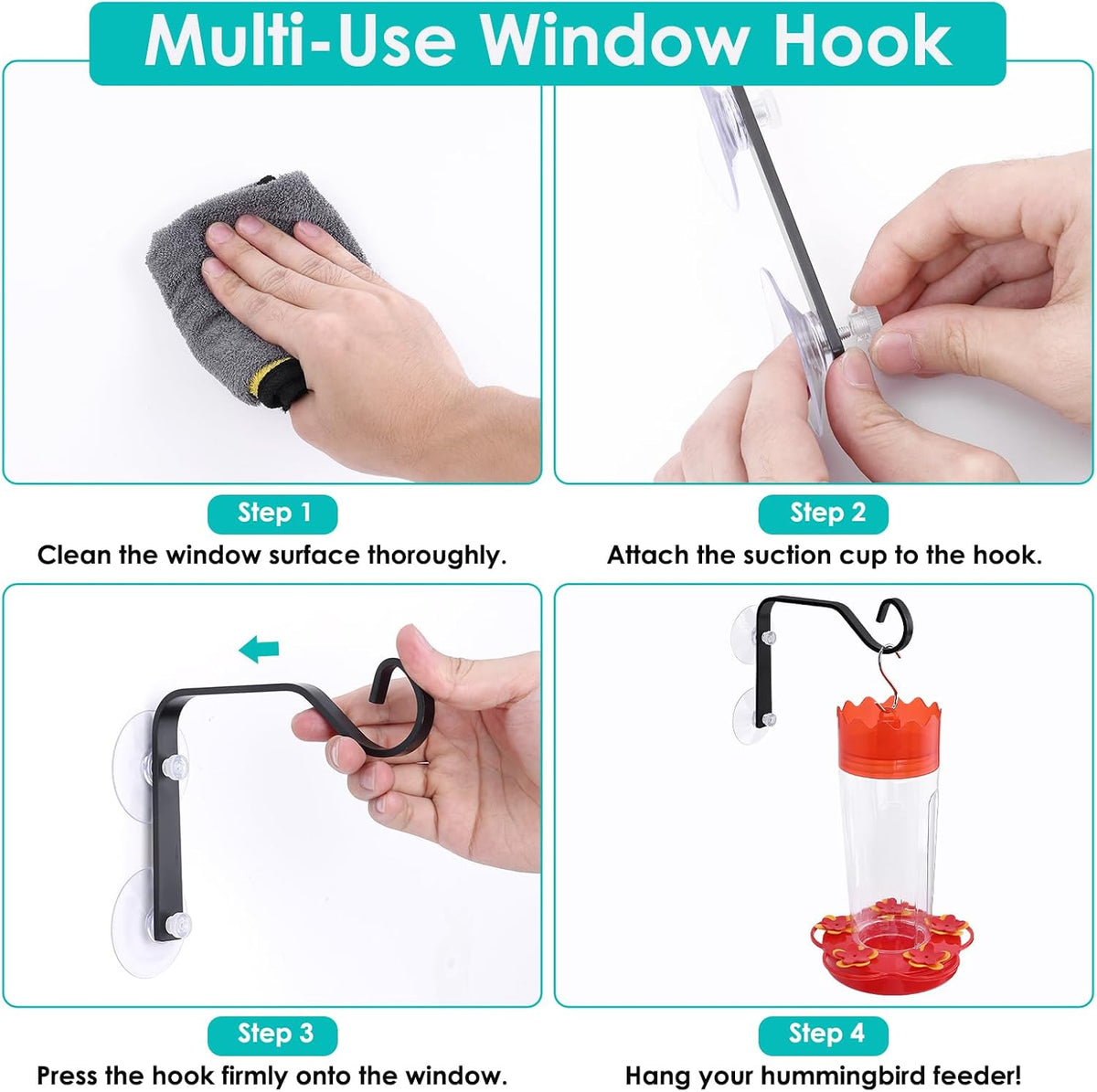 Heavy-Duty Window Suction Cup with Hanger, Window Mounted Wildlife, Hummingbird, Bird Feeders, Decorative Birdhouses