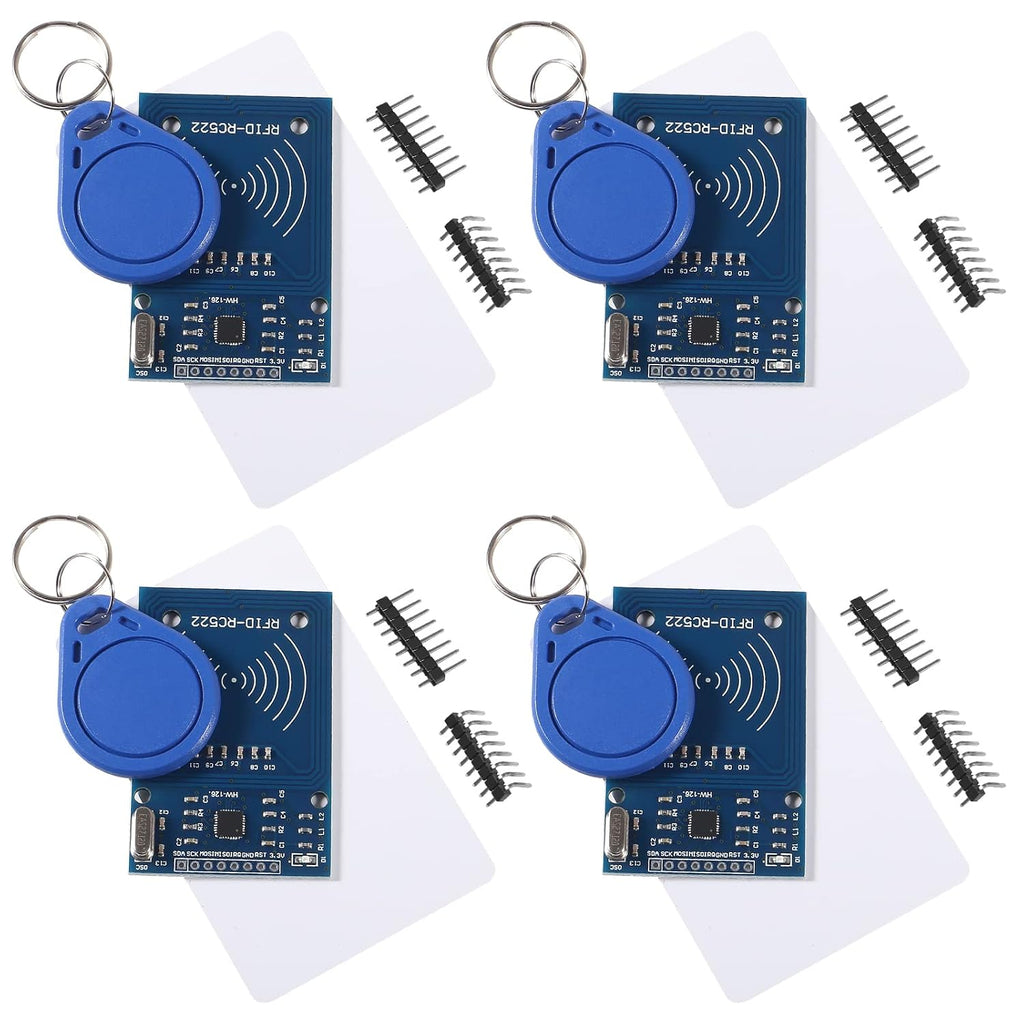 4Pcs RFID Kit Mifare RC522 RF IC Card Sensor Module MFRC-522 RFID Reader Module + S50 White Card + Key Ring for Raspberry Pi