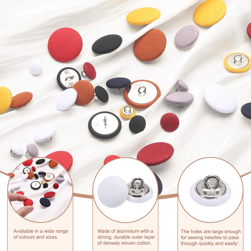 10pcs 20L 12.5mm 1/2" Fabric Cloth Covered Button,White
