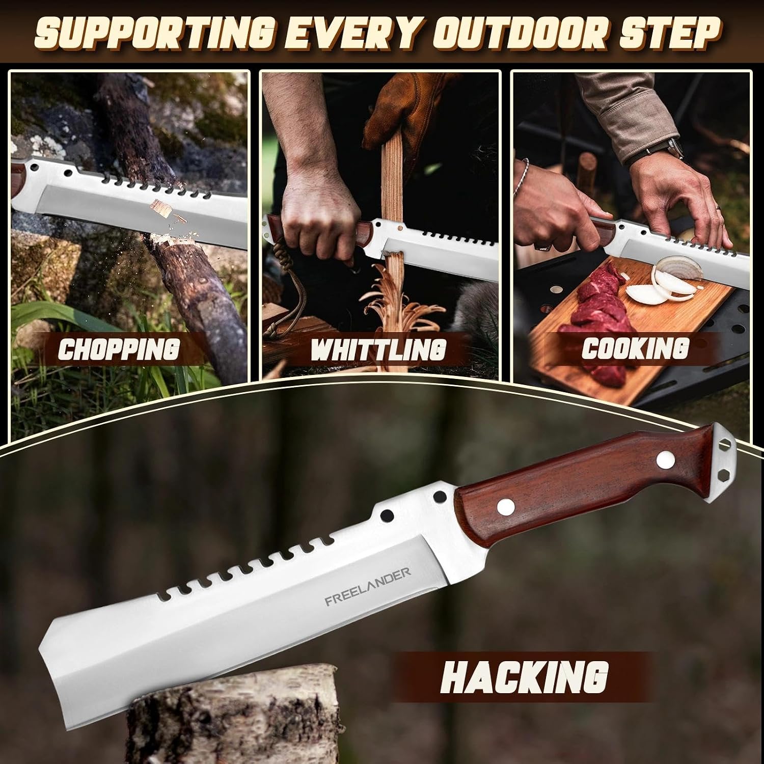 Machete for Cutting Trees, Survival Hunting Machete with Sheath | Heavy Duty Hunting Knife for Yard Work, Full Tang