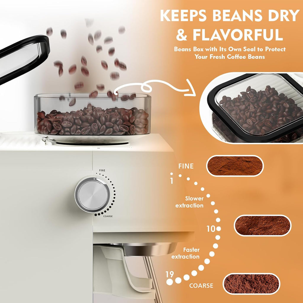 Semi-Automatic Espresso Machine with Grinder, 2-in-1 Coffee Machine with Milk Frother, 20 Bar Pressure Coffee Maker