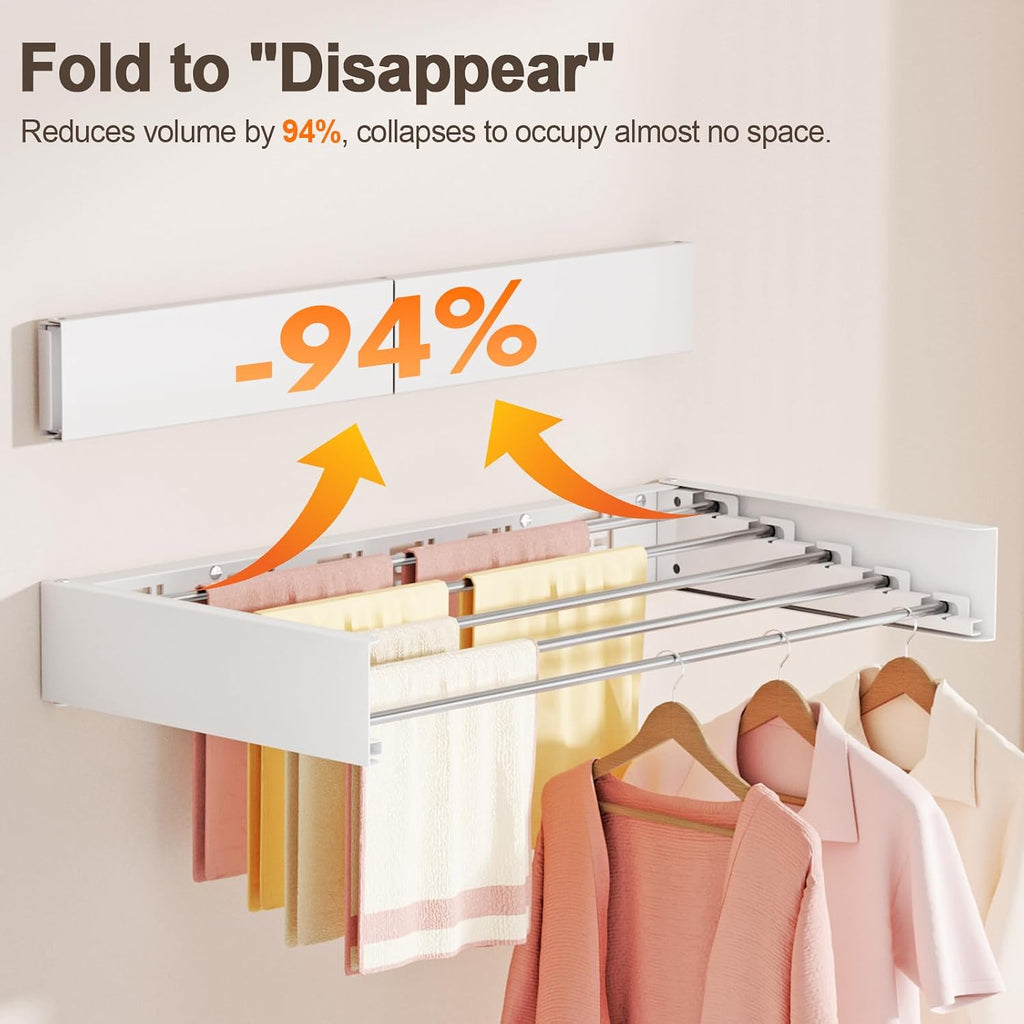 Wall Mounted Clothes Drying Rack Folding Indoor, Foldable Laundry Drying Rack Collapsible,Invisible, Space Saving