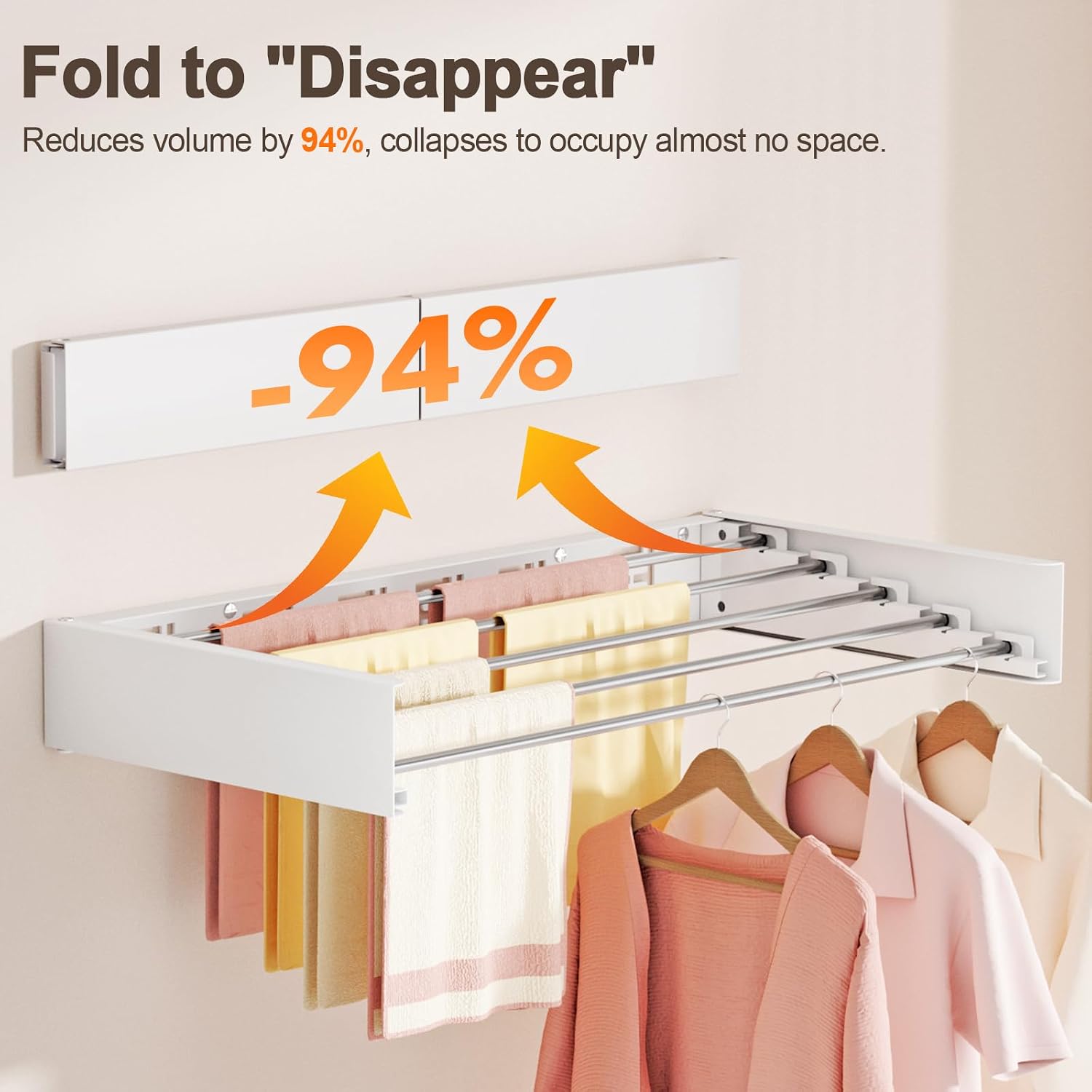 Wall Mounted Clothes Drying Rack Folding Indoor, Foldable Laundry Drying Rack Collapsible,Invisible, Space Saving