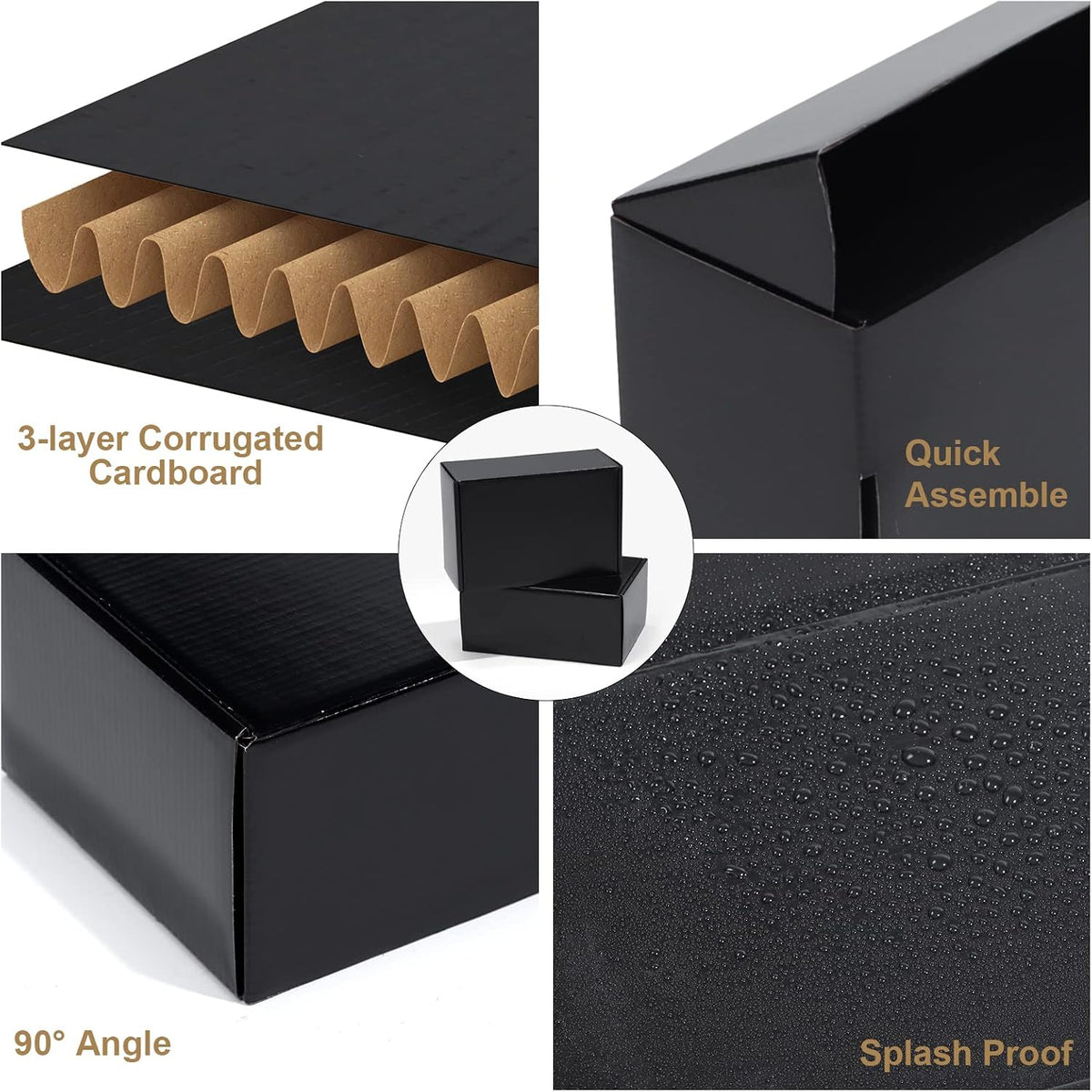 9x6x4 Black Small Shipping Boxes, 20 Packs Corrugated Cardboard Mailer Boxes for Packaging Small Business Mailing