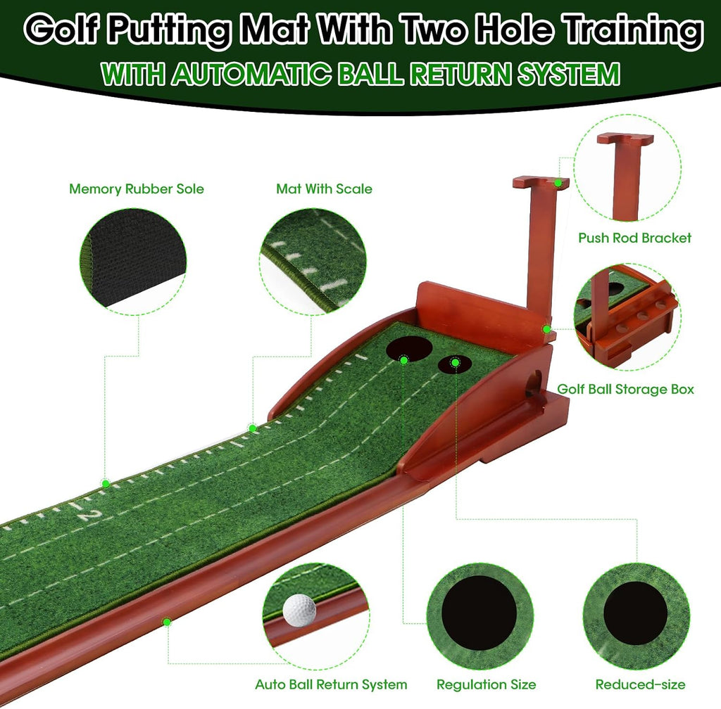 Putting Green Indoor, Golf Putting Mat with Auto Ball Return, Practice Putting mat, Crystal Velvet Surface, Ideal for