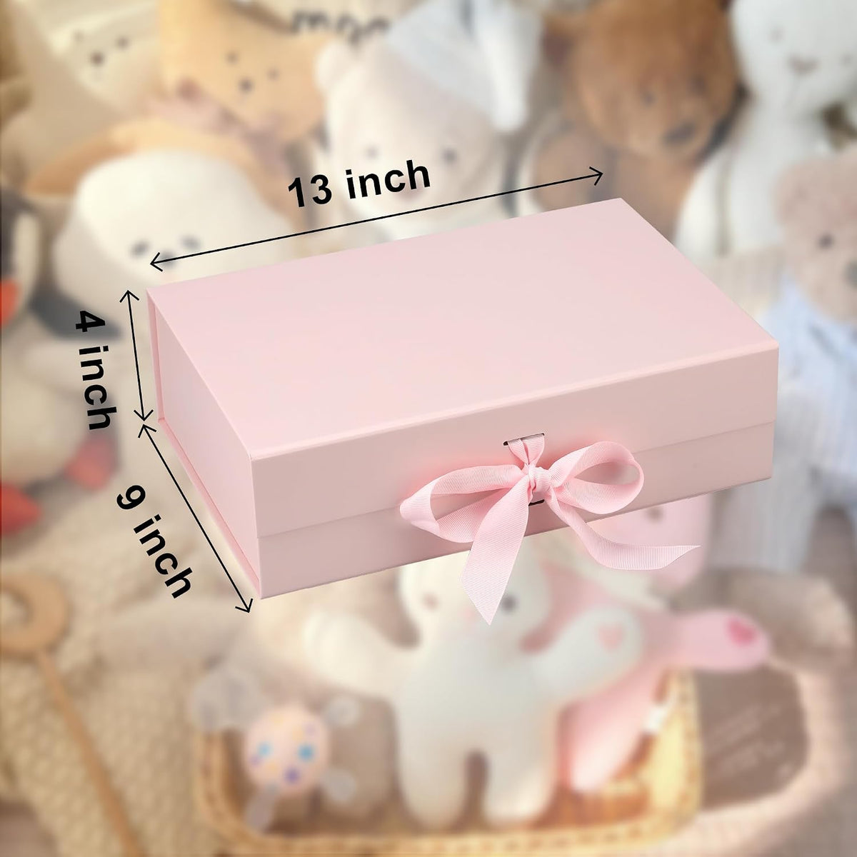 13"x9"x4" Large Pink Magnetic Gift Box with Lid Ribbon
