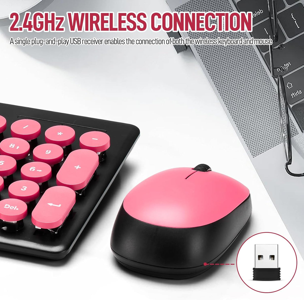 Wireless Keyboard and Mouse Combo, Full Size Compact Quiet Wireless Keyboard and Mouse Set 2.4G Ultra-Thin Sleek