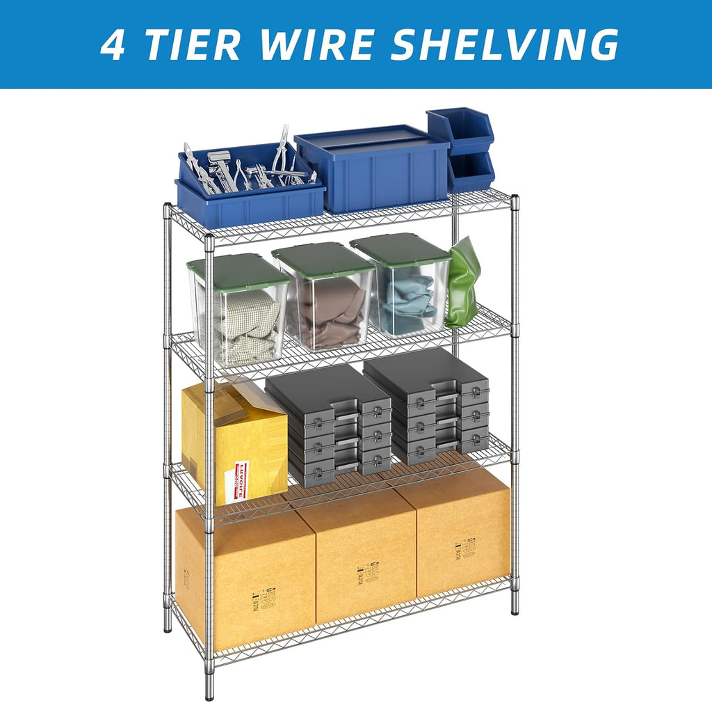 4-Shelf Heavy Duty Wire Shelving,Chrome,48" L x 18" W x 62" H