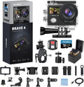 Brave 4 Action Camera 4K 30fps with 64GB MicroSD Card Bundle | 20MP EIS WiFi 170° FOV 5X Zoom Waterproof Underwater