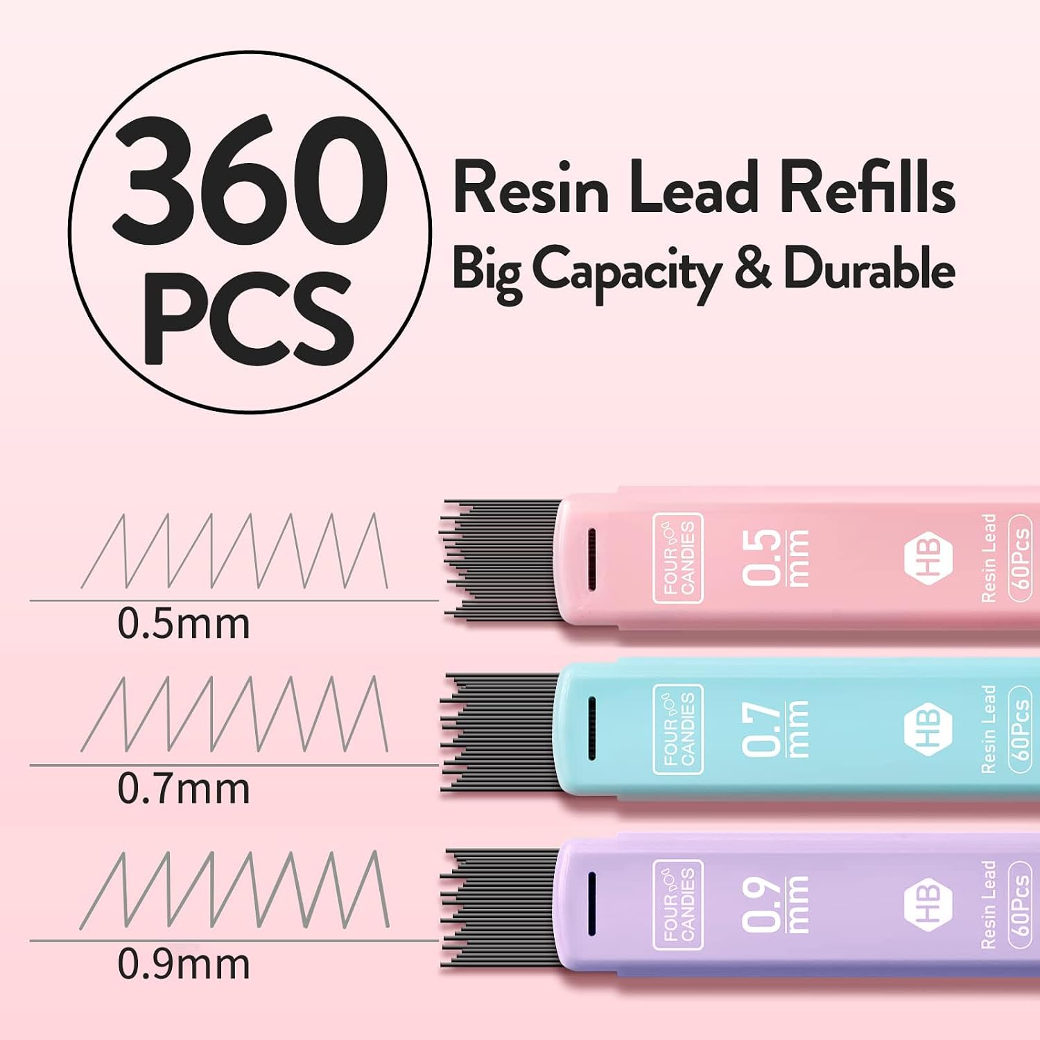 Cute Mechanical Pencil Set, 6-Pack with Case | 0.5/0.7/0.9mm with 360 Leads, 3 Erasers, 9 Eraser Refills, Back to