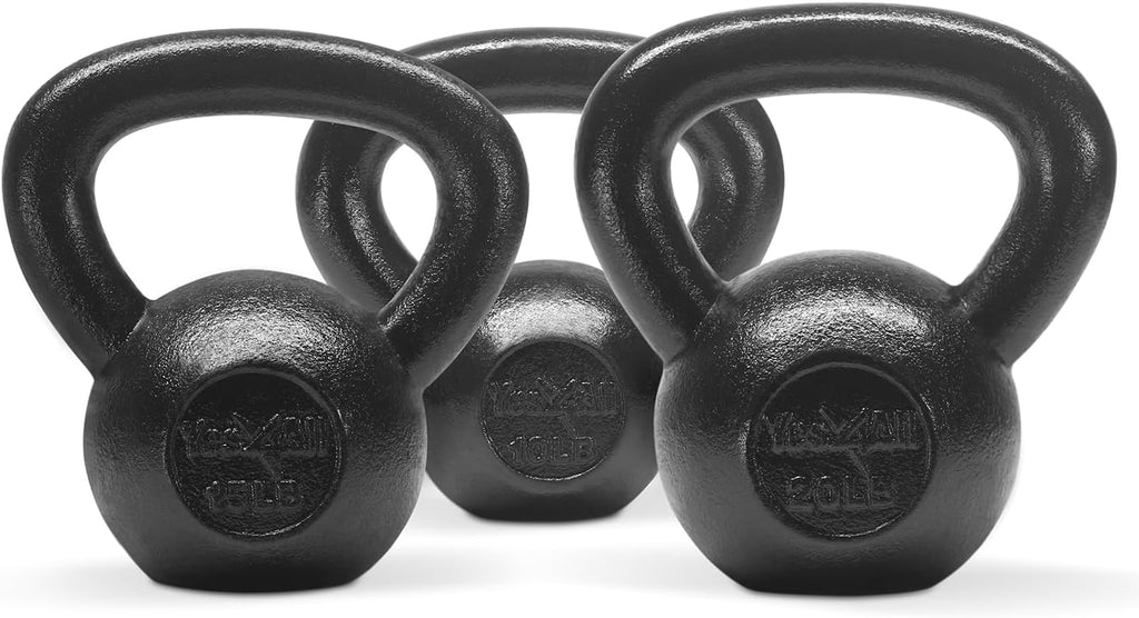 Kettlebell Sets, 5 - 10 - 15 - 20 - 25 - 30 LB Cast Iron Strength Training Kettlebells, Wide Handles & Flat Bottom