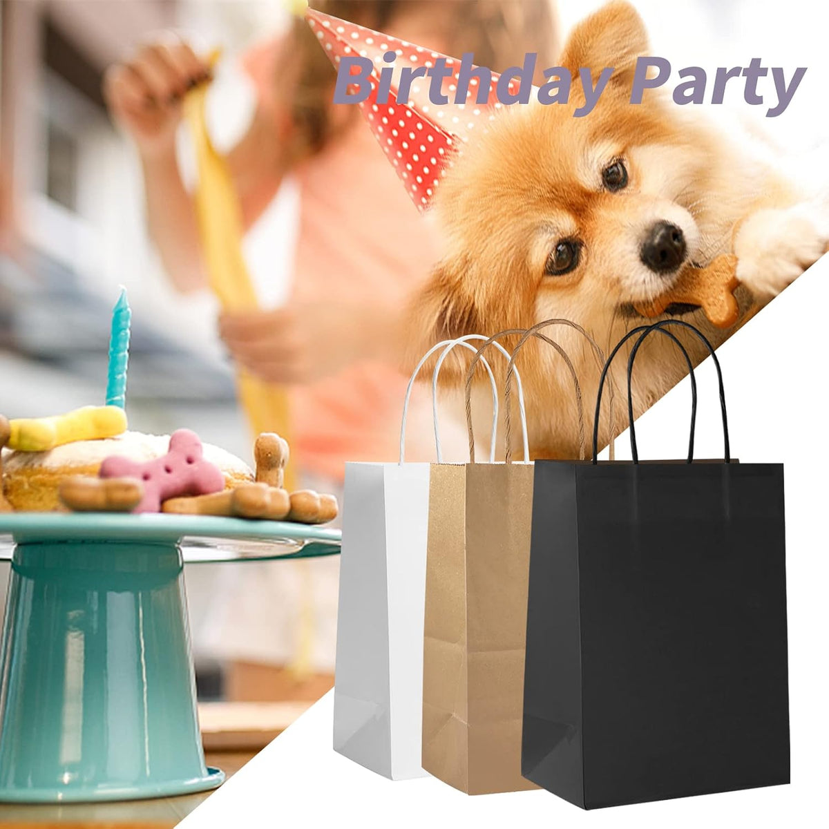 Black Gift Paper Bags with Handles Bulk 100 Pack 13x7x14 Inch