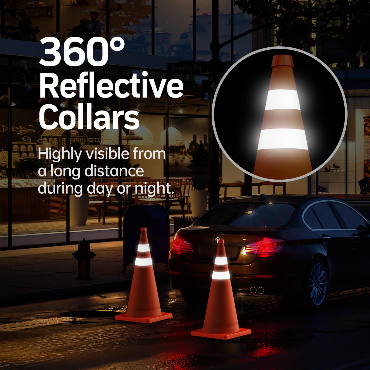 4 Pack 28 Inch Collapsible Traffic Cones, Orange Safety Cones | Collapsible 28-in orange cones with reflective