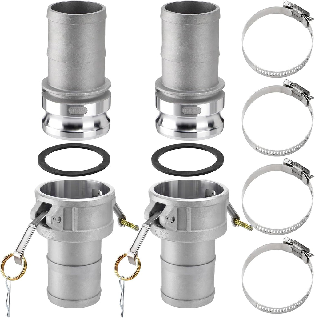 2 PCS 3" Part C Cam and Groove Hose Fitting x 2 PCS Type E Hose fitting